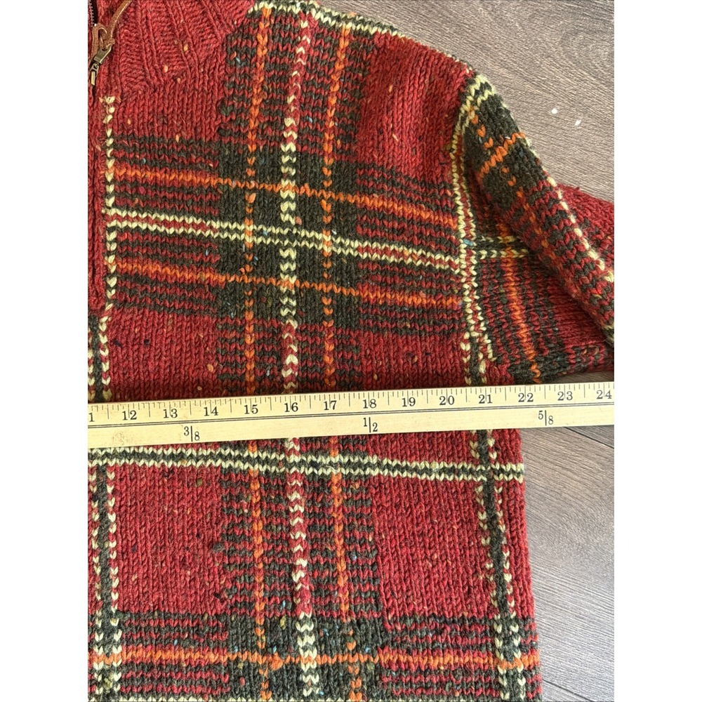 LRL Ralph Lauren Sweater Hand Knit‎ Wool Laine Red Plaid Quarter Zip Small Ski - Picture 11 of 14
